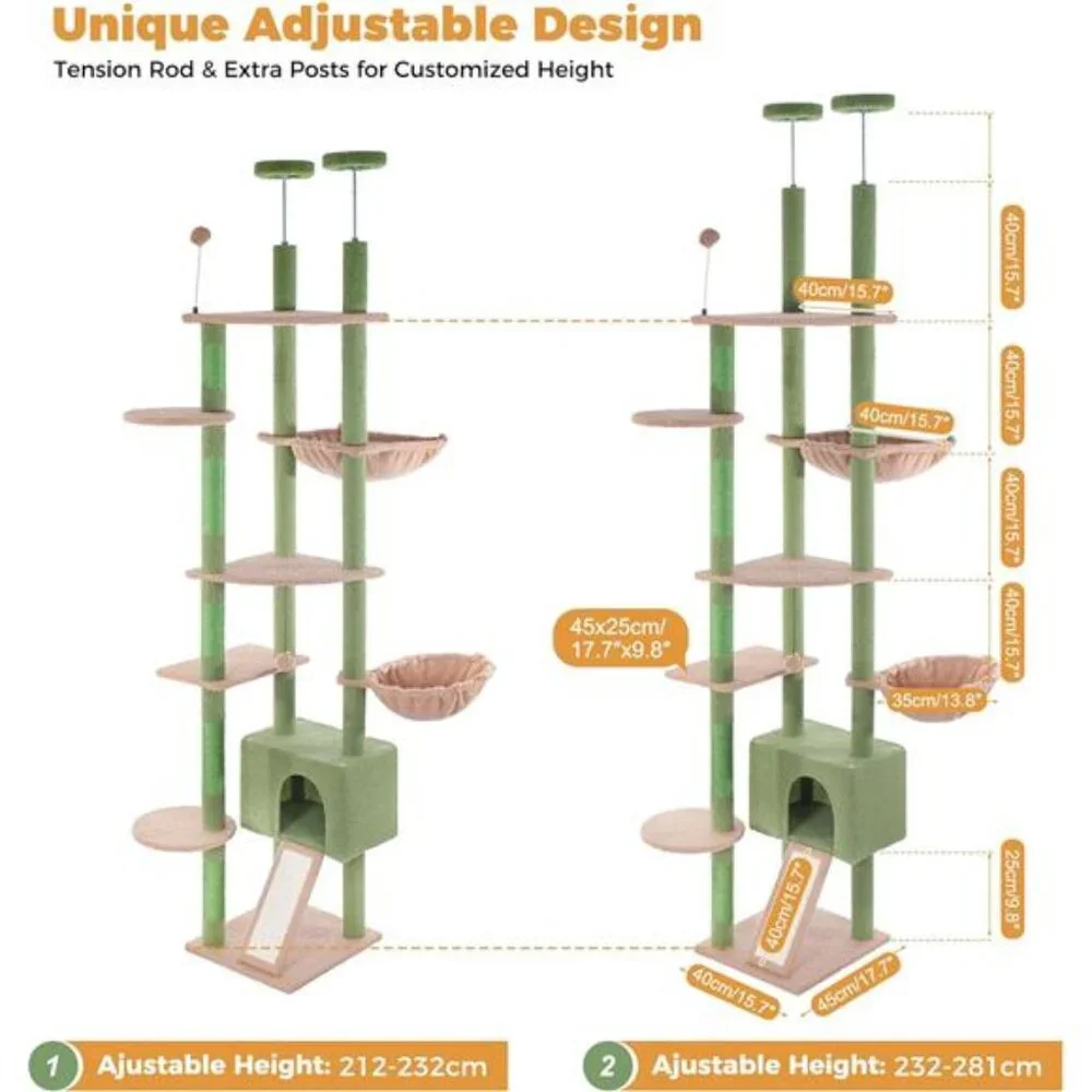 6 Tiers Tower Fit for 7-9 Feet Ceiling w/ Cat Condo Hammock & Sisal Covered Post